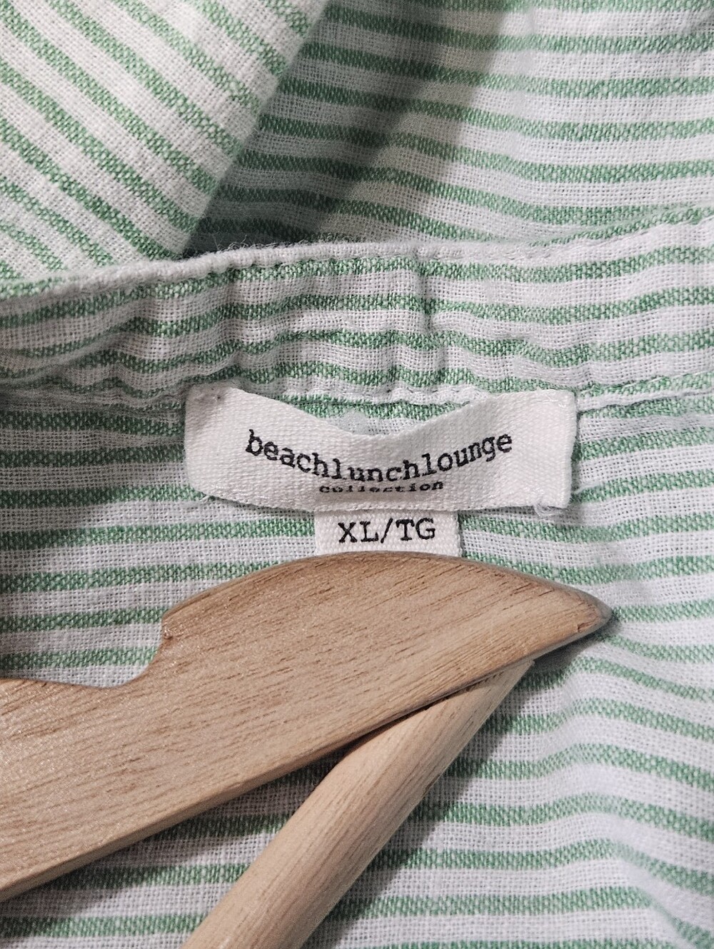 Beachlunchlounge Green Striped Popover Blouse Linen Blend Lightweight Resort - Picture 5 of 5